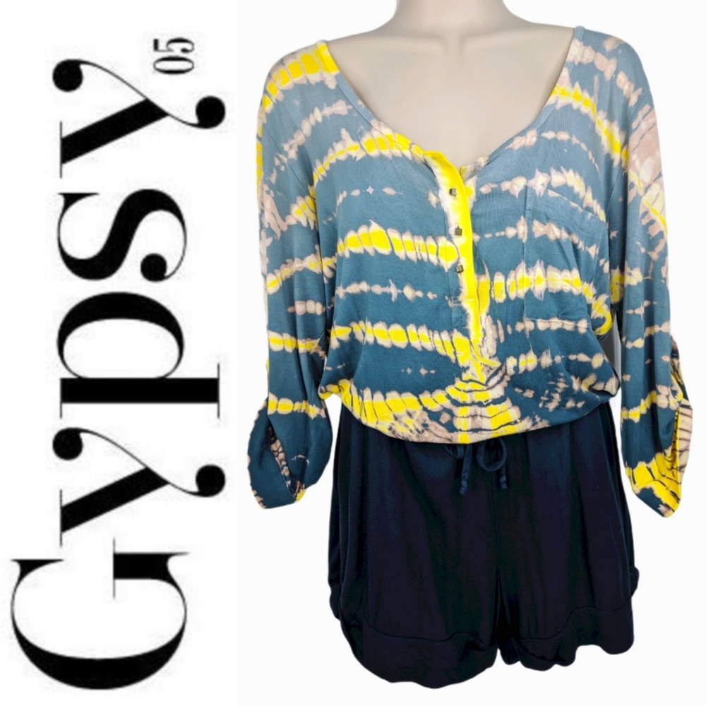 GYPSY 05 Bamboo Tie Dye Button Up Romper Sz M